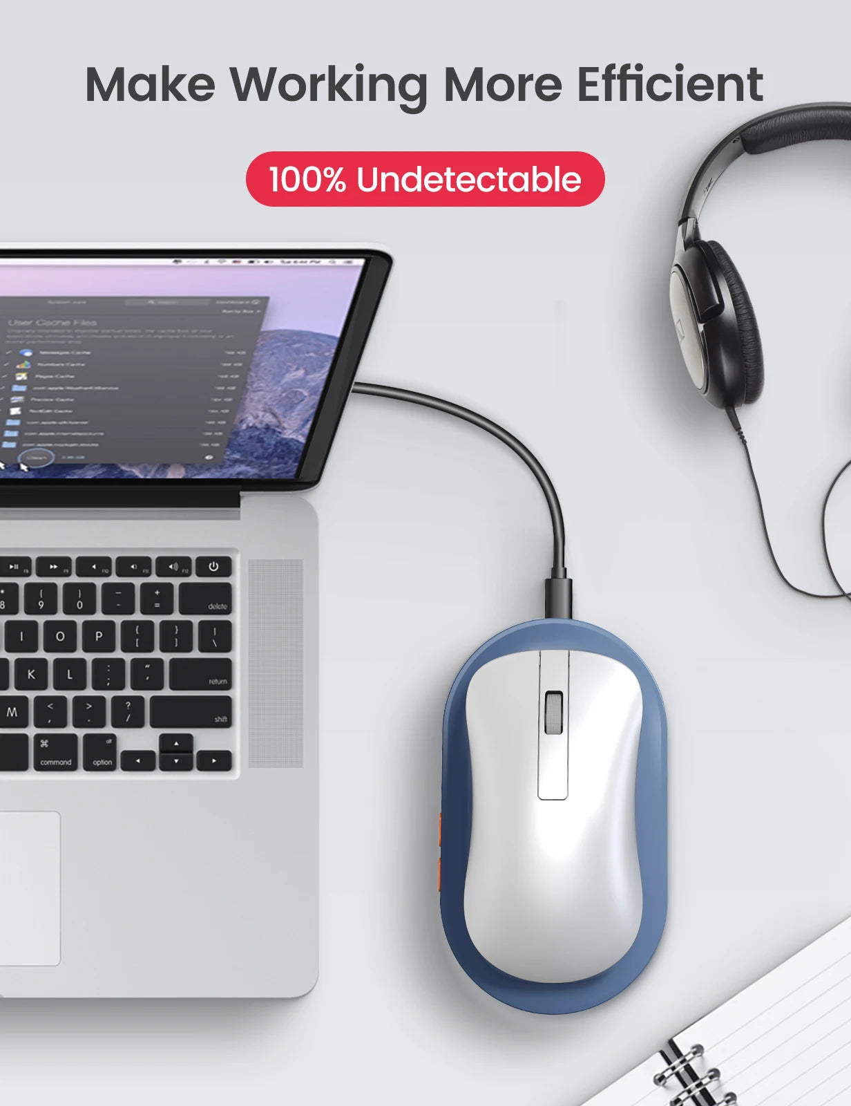 Undetectable Mouse Jiggler with Power Adapter and On/Off Switch Mouse Mover Simulator, Driver-Free Mouse Movement Simula