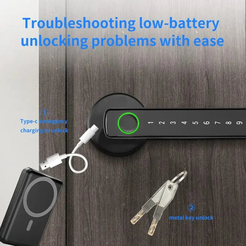 Smart Fingerprint Lock Financial Level Electronic Indoor Lock Password/Key/Tuya App/Bluetooth Unlock Bathroom Bedroom