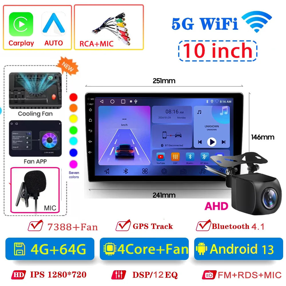Android 14 4G 64G Multimedia Car Radio Carplay Auto Player GPS Navigation for Toyota Hyundai Nissan Kia LADA FIAT VW 9 10 Inch