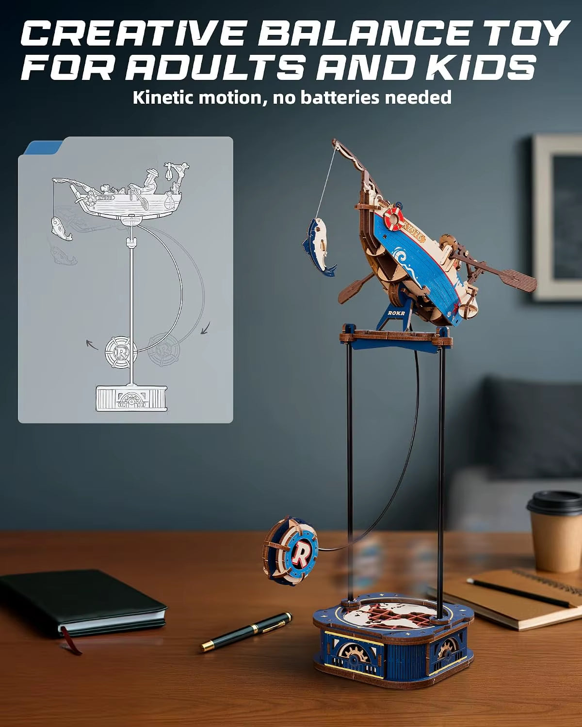 Robotime Gravity Swing Model Building Kit - 3D Wooden Puzzle Set for Sky Captain and Ocean Fisher - Ideal Gifts for Adults and Teens