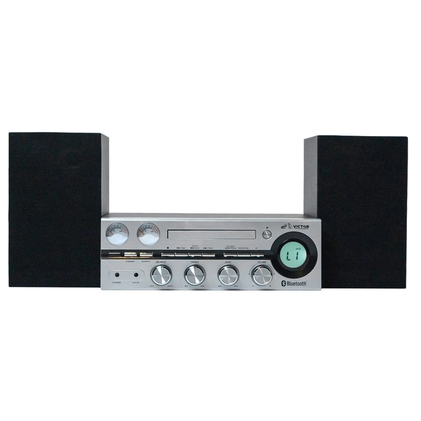 Victor Milwaukee 50W Desktop CD Stereo System W Bluetooth, CD Player & FM Radio