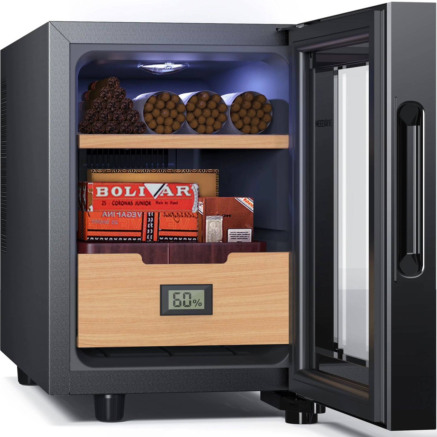 Humidor 16L with Cooling and Heating Temperature Control System Electric Cooler for 100 Counts with Digital Hygrometer Made with Spanish Cedar Wood Gift for Men 2 Layers