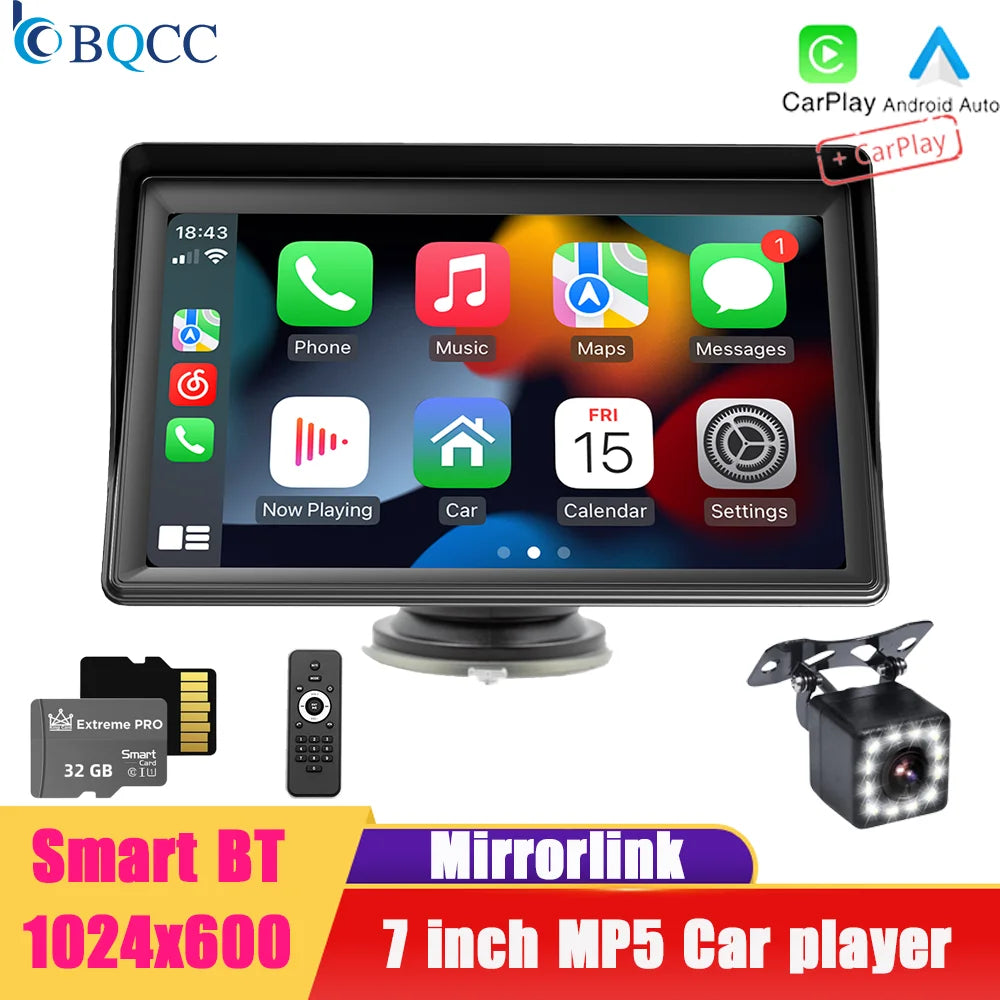 Universal 7" HD Portable Car MP5 Wireless Android Auto/Carplay BT Mirrorlink Car Player Remote Control Cat Stereo