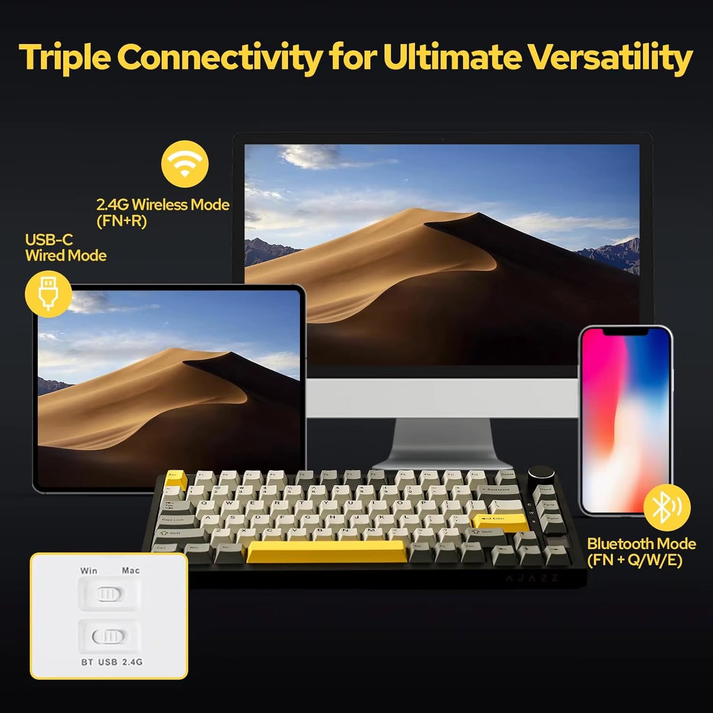 Ak820/Ak820Pro Gaming Mechanical Keyboard Bluetooth 5.1/Wireless/C-Wired Customized Keyboard with Knob Hot Swapping Gasket