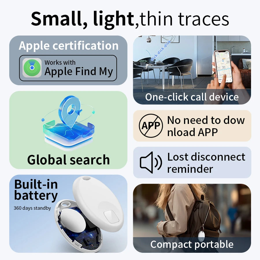 Mini Smart Bluetooth GPS Tracker Find My App Airtag Locator Key Backpack Pet Kid Car Finder Anti-Lost Device Alarm Positioner