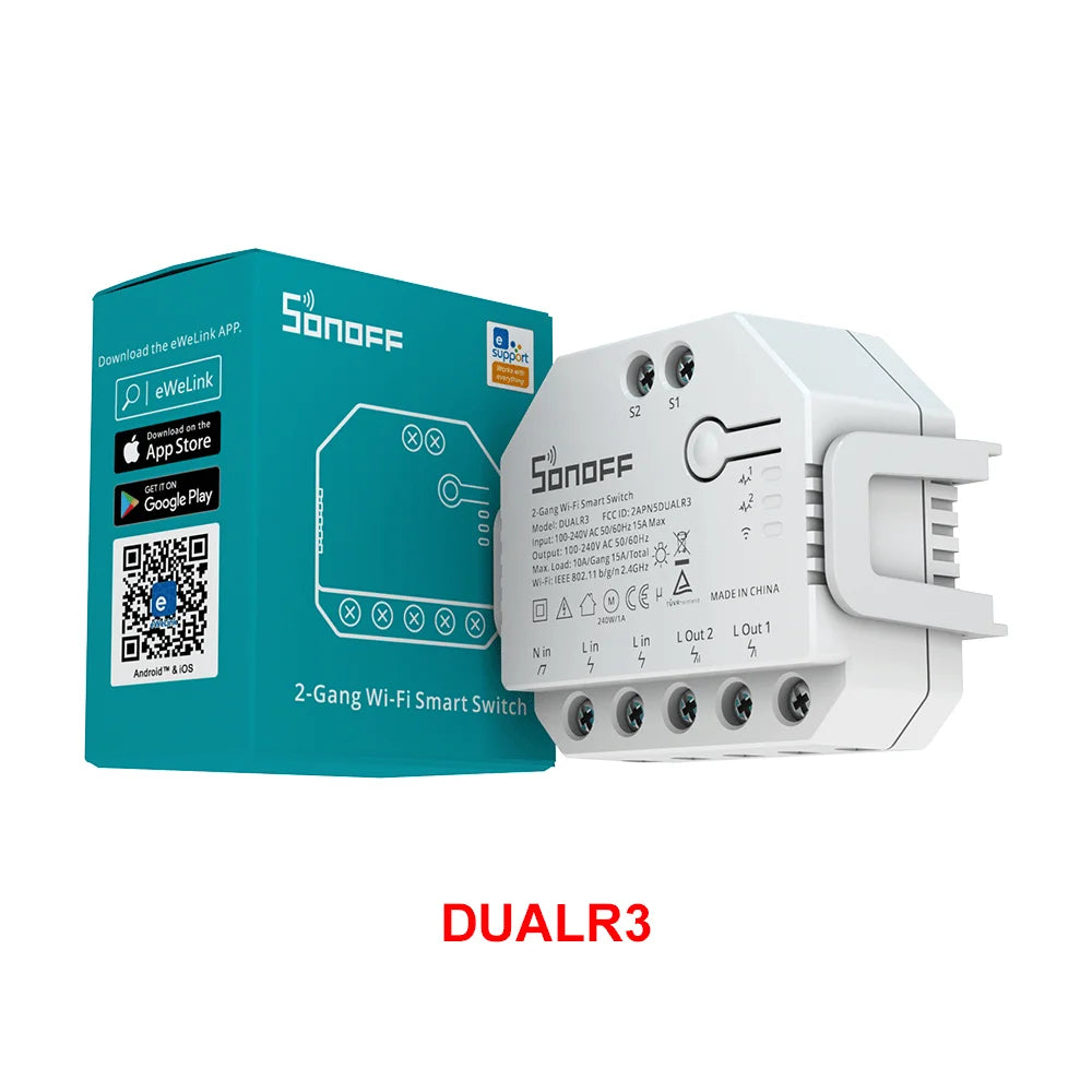 DUAL R3 2 Gang Dual Relay Module DIY Wi-Fi MINI Smart Switch Power Metering Control via Ewelink Alexa Google Smart Home