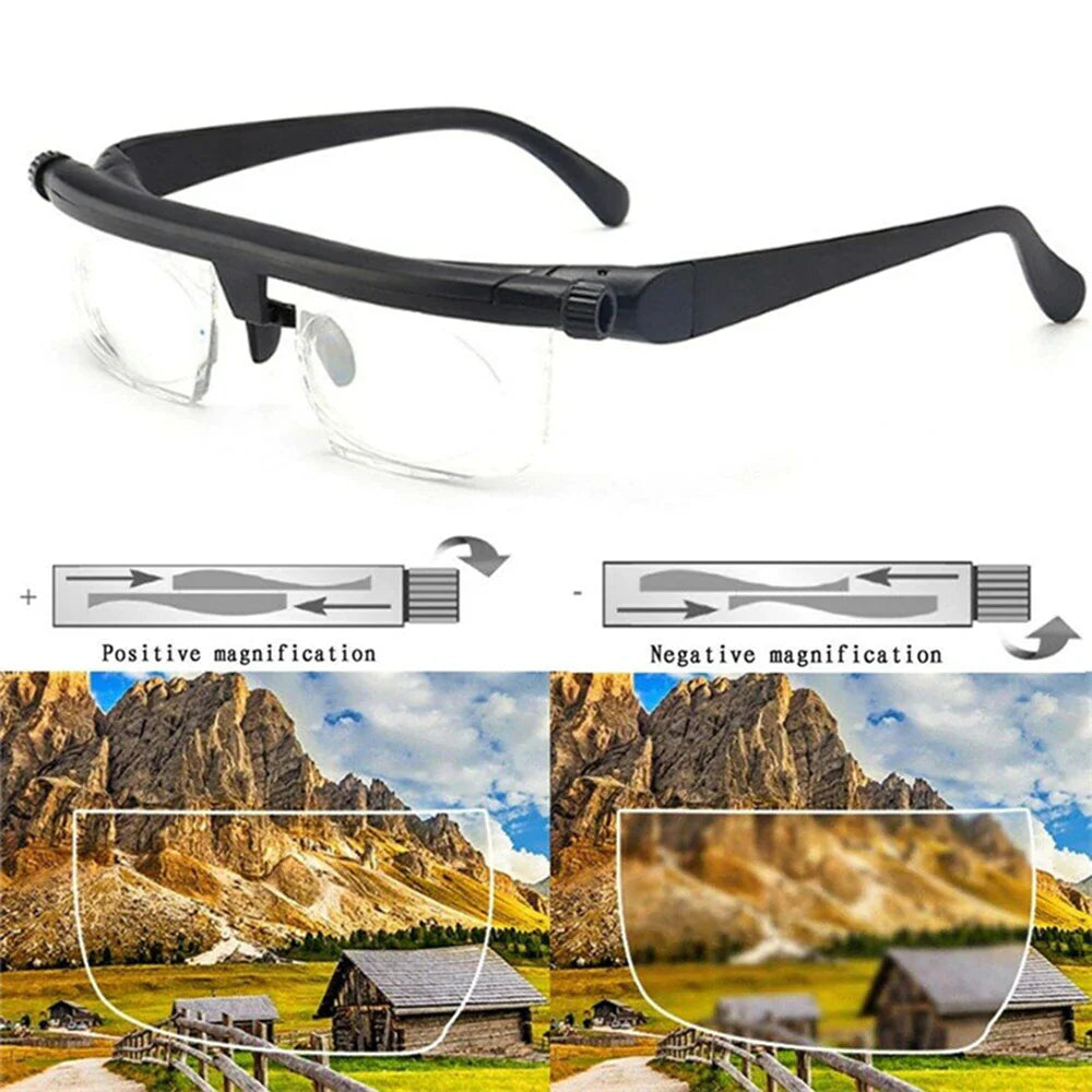 Dial Adjustable Glasses Variable Focus for Reading Distance Vision Eyeglasses US