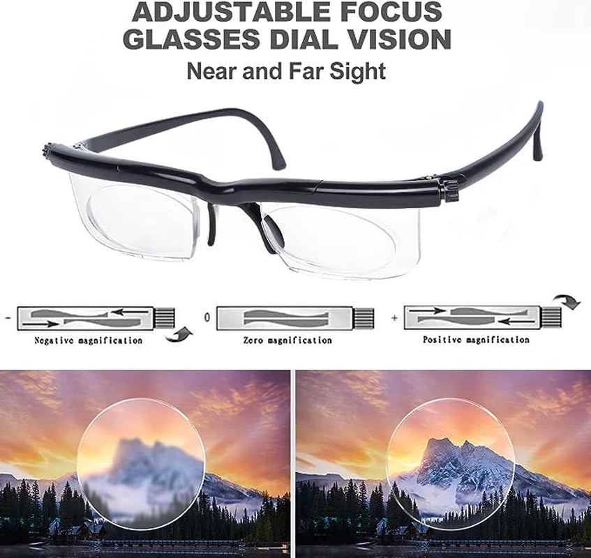 Dial Adjustable Glasses Variable Focus for Reading Distance Vision Eyeglasses US