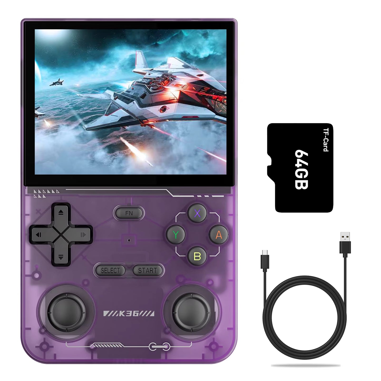 Open Source K36 Retro Handheld Video Game Console 16000 Games Emulator for PS1/PSP/DC/N64/SS 500Nit 3.5 Inch IPS Screen