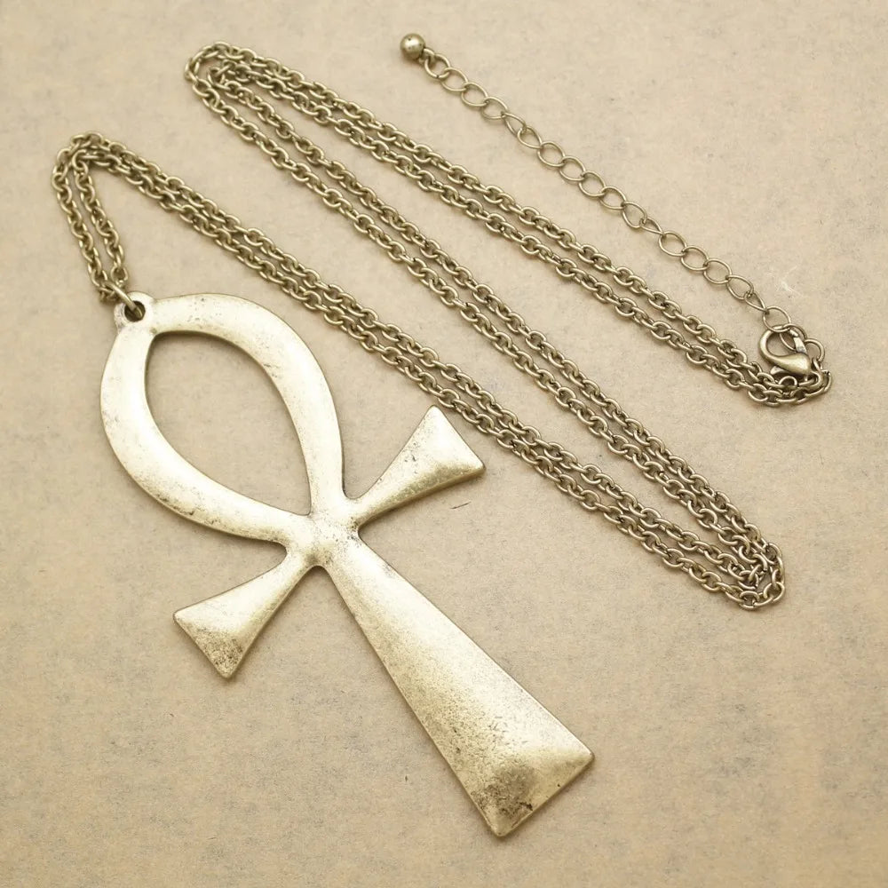 Vintage Egyptian Life Big Ankh Cross Pendant Long Chain Choker Necklace Jewelry Fashion Unisex Accessories Dropshipping