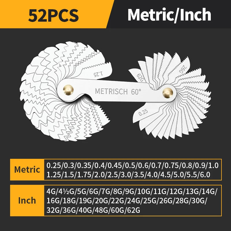 55/60 Degree Thread Plug Gauge Metric Imperial Gear Tooth Screw Pitch Gauges Carbon Steel Measuring Tool Tap Thread Measurement