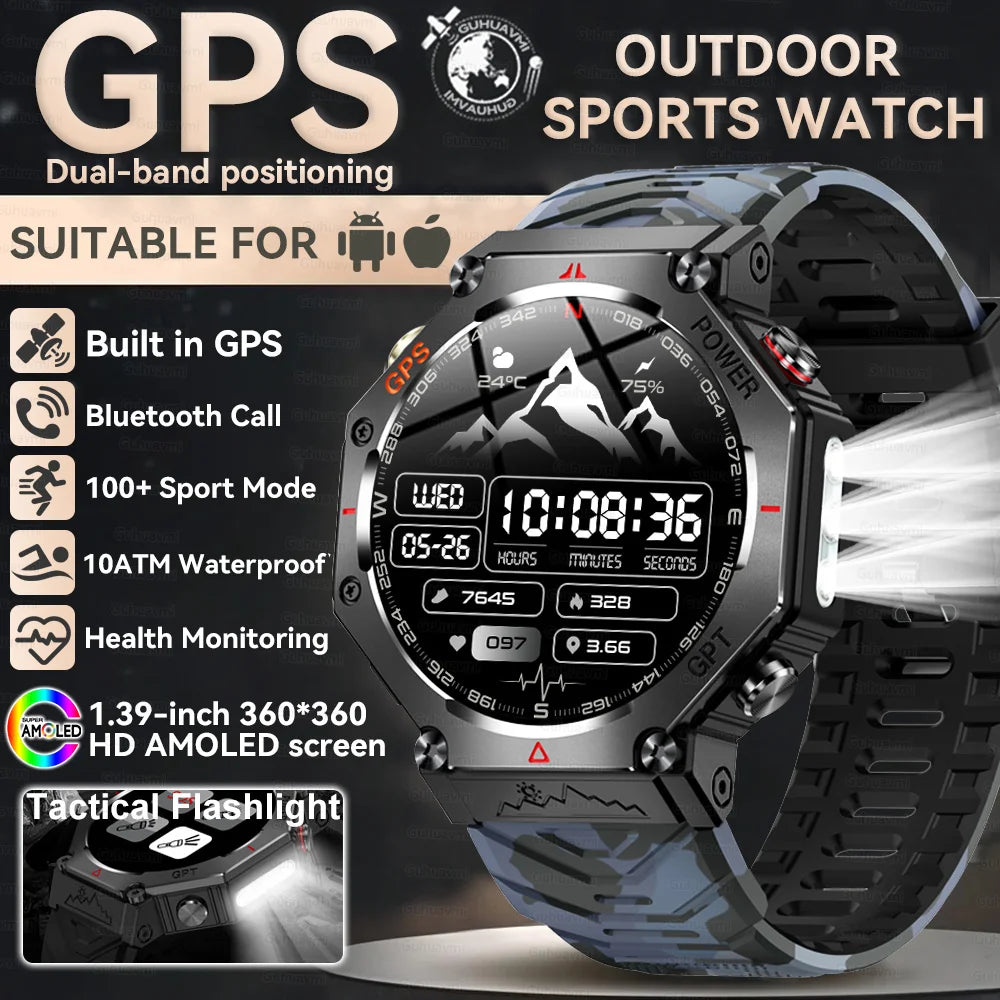2025 NEW GPS Outdoor Military Sports Watch TR-3 Compass Altimeter Barometric 10ATM Waterproof HD Bluetooth Call Smart Watch