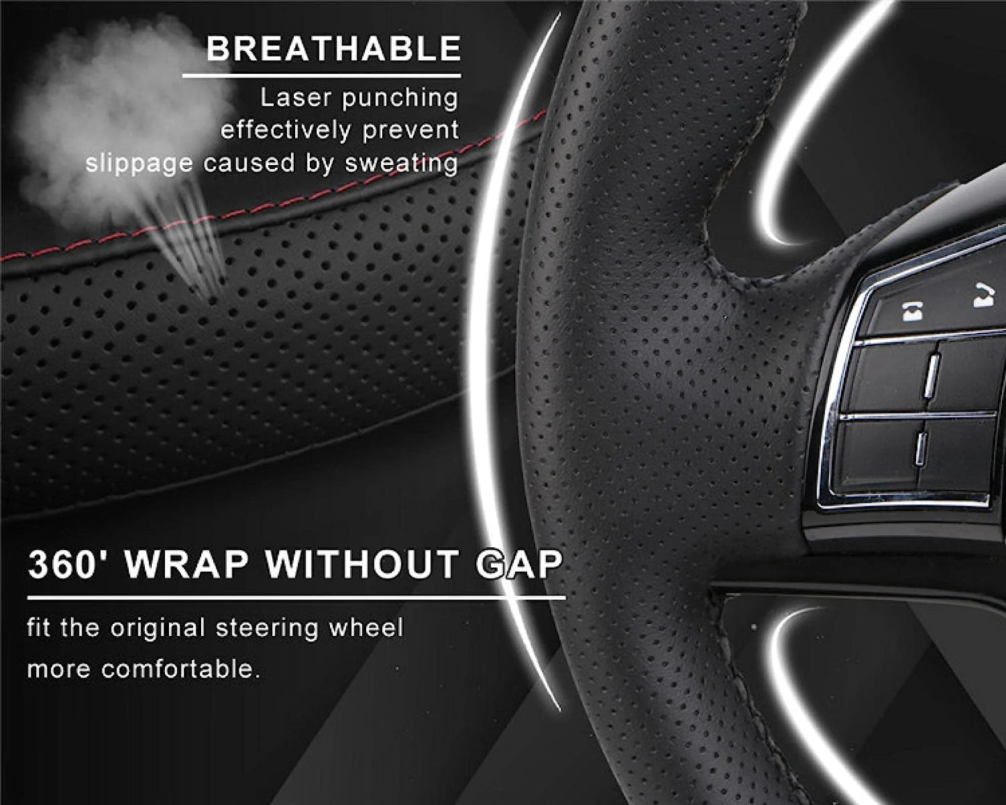 Genuine Leather DIY Car Steering Wheel Cover Anti-Slip for 15"/38 Cm Black US