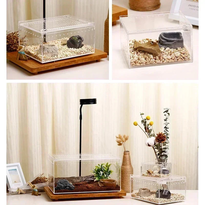 Transparent Acrylic Reptile Breeding Box Spider Lizard Amphibian Terrarium Leak-Proof Pet Habitat Arboreal Tarantula Enclosure