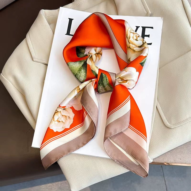 2025 New Fashion 70X70Cmprinted Women'S Scarf Pashmina Silk Scarf Square Shawl Decorative Headband Neck Luxury Design Bandana