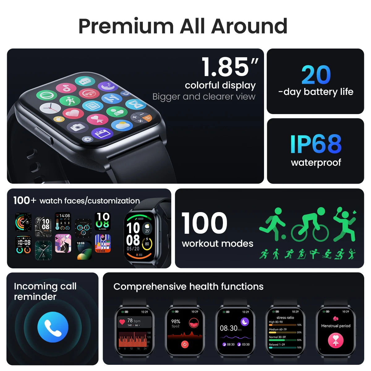Watch 2 Pro (LS02 Pro) Smart Watch 1.85'' HD Display Spo2 Heart Rate Monitor 100 Workout Modes Smartwatch for Men Women