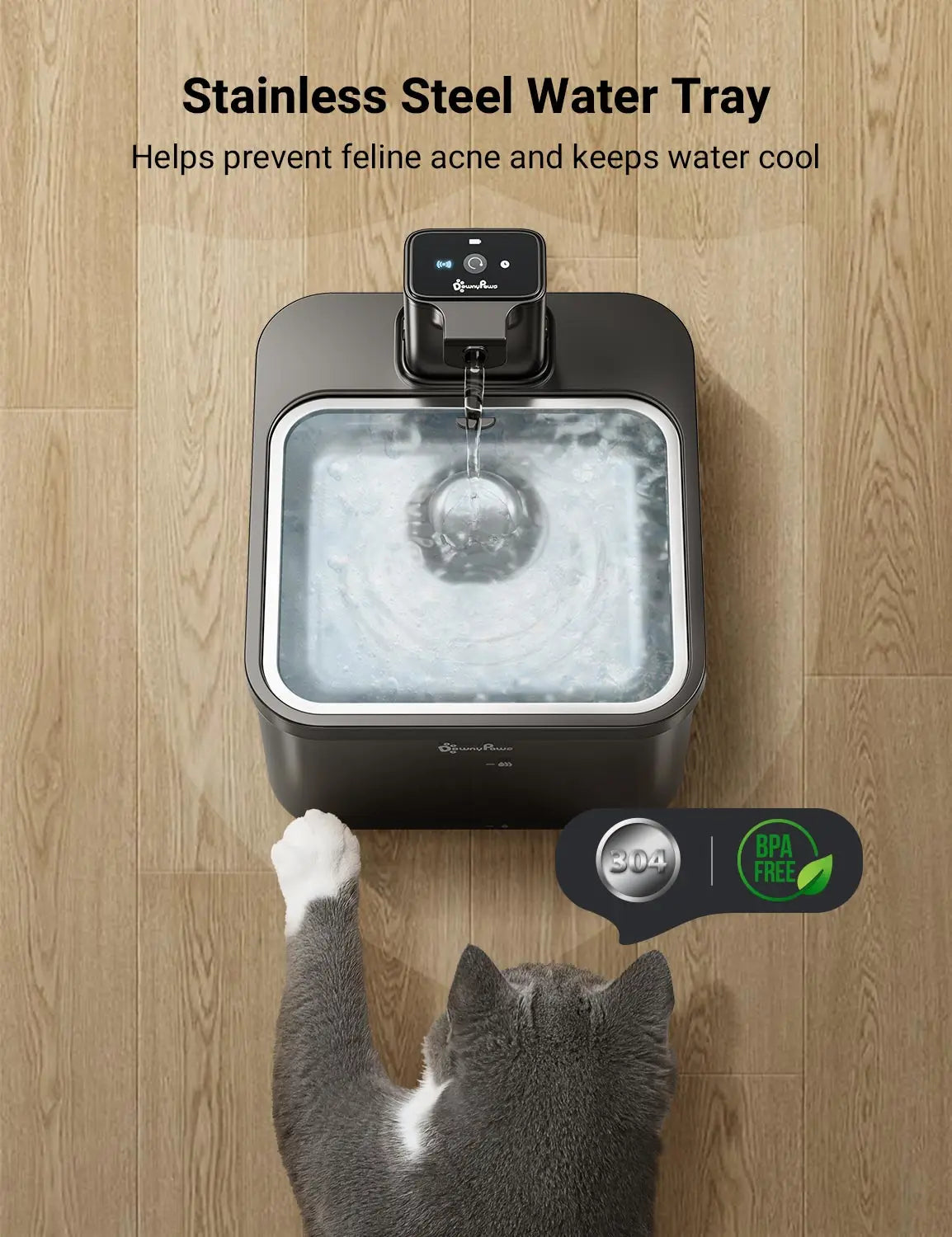 2.5L Automatic Stainless Steel Cat Water Fountain 4000Mah Wireless Pet Drinker Battery & Sensor 2 in 1 Dispenser