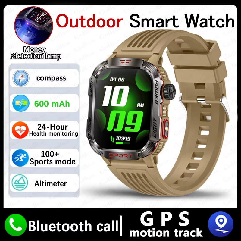 Military GPS Smart Watch Men Flashlight Compass Waterproof Outdoor Sport Tracker Bluetooth Call Smartwatch