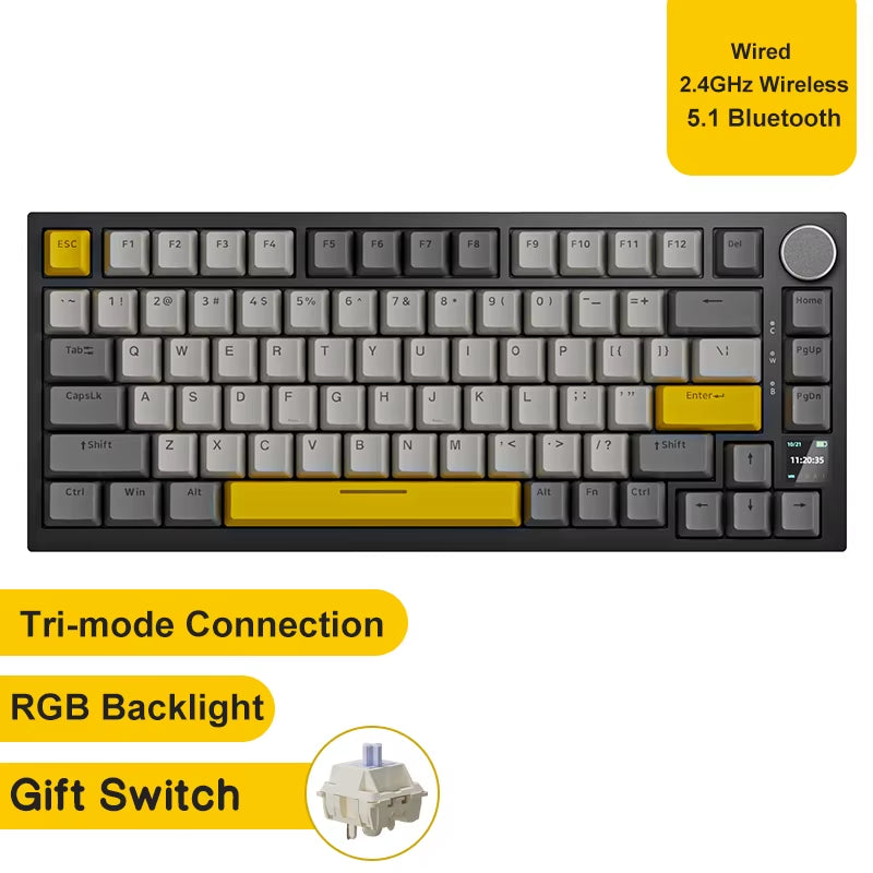 Ak820/Ak820Pro Gaming Mechanical Keyboard Bluetooth 5.1/Wireless/C-Wired Customized Keyboard with Knob Hot Swapping Gasket