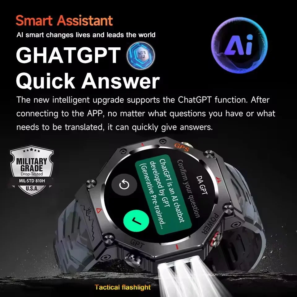 2025 NEW GPS Outdoor Military Sports Watch TR-3 Compass Altimeter Barometric 10ATM Waterproof HD Bluetooth Call Smart Watch