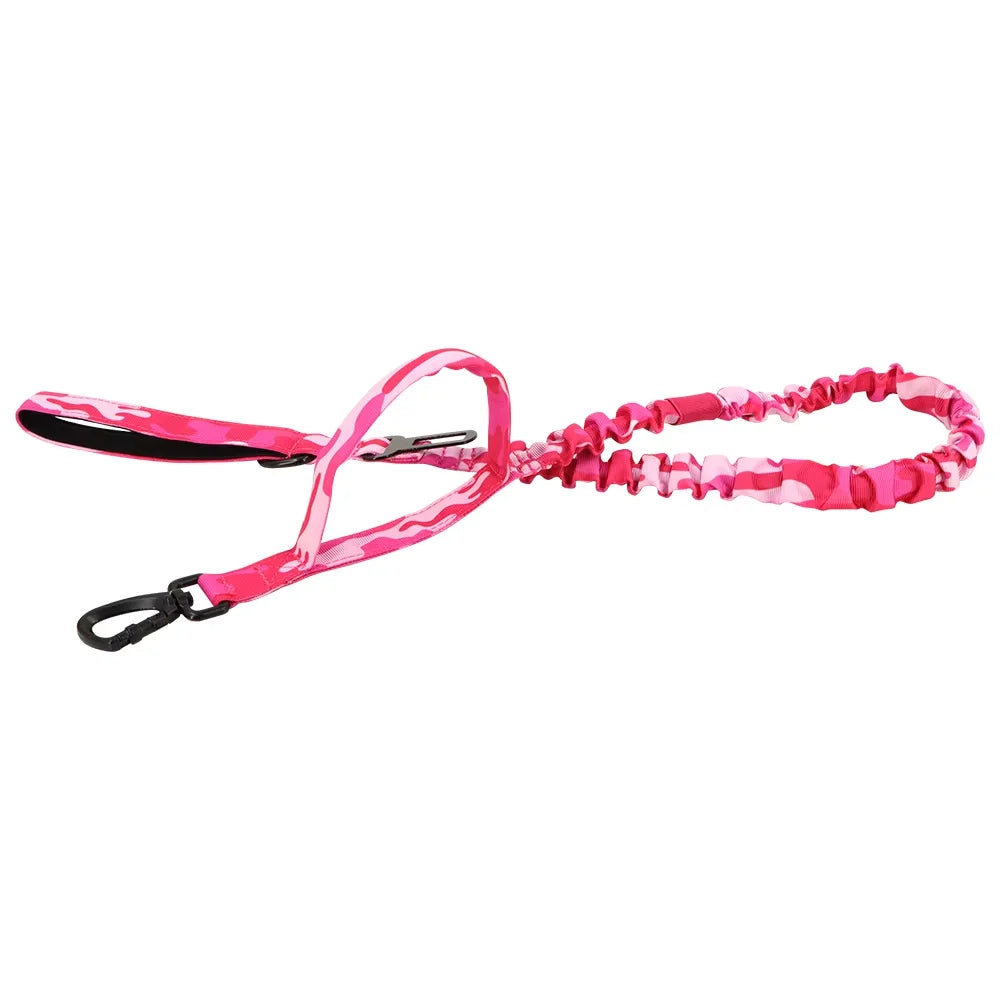Adjustable Military Dog Leash with Quick Release Elastic Rope and Dual Control Handles for Medium and Small Dogs