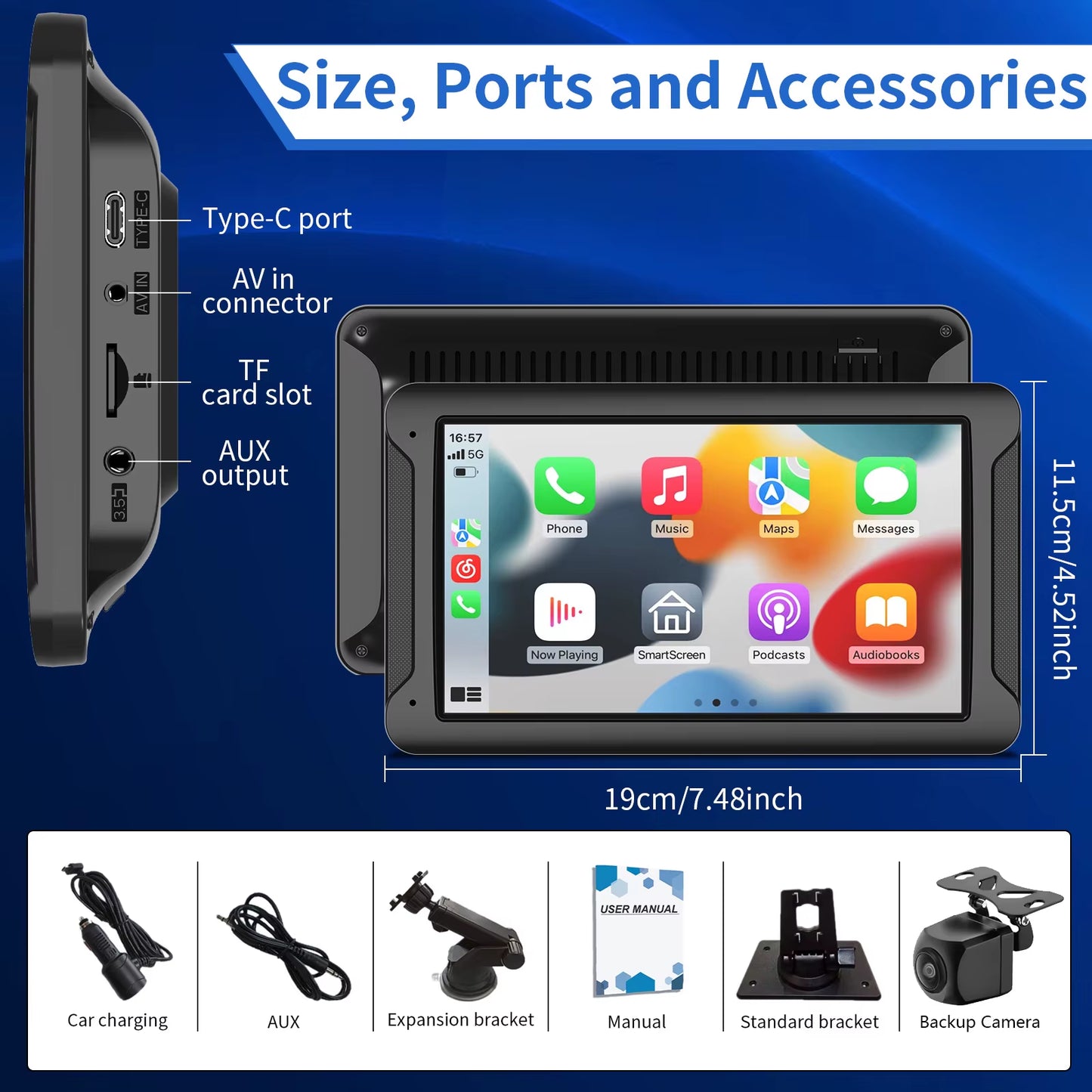 7 Inch Touch Screen Radio for Car Supporting Carplay & Android Auto,Portable Wireless Carplay Screen for Car,Car Audio Receiver