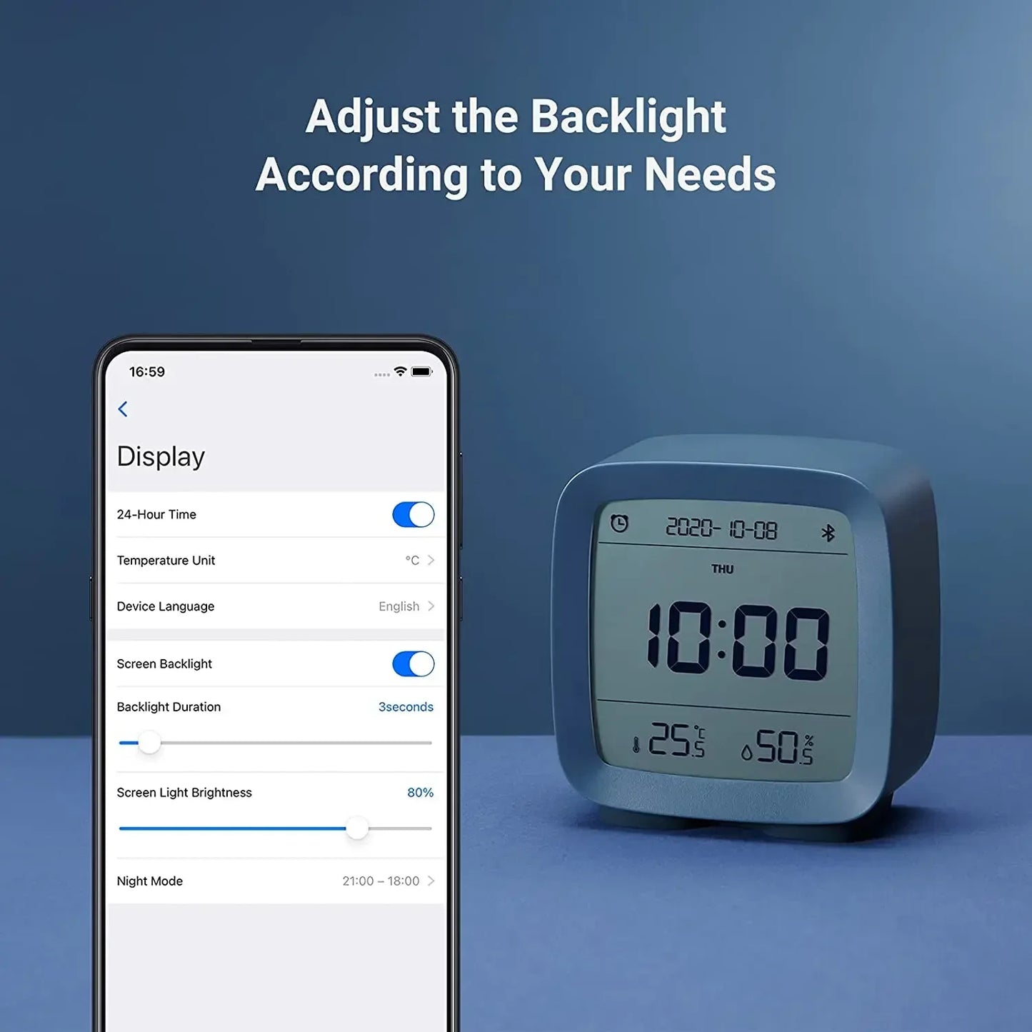 Cleargrass Bluetooth Smart Alarm Clock Temperature Humidity Display LCD Screen Adjust Night Light for Mihome APP