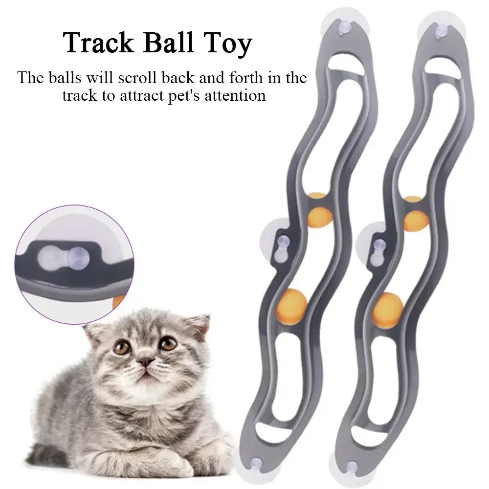 New Track Cat Toy Plastic Sucker Track Ball Pet Accessories Window Table Tennis Adsorption Glass Cat Toy Funny Cat Toys Pet Toys