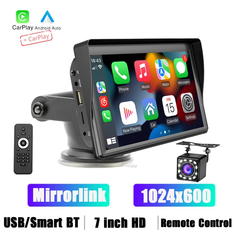 Universal 7" HD Portable Car MP5 Wireless Android Auto/Carplay BT Mirrorlink Car Player Remote Control Cat Stereo