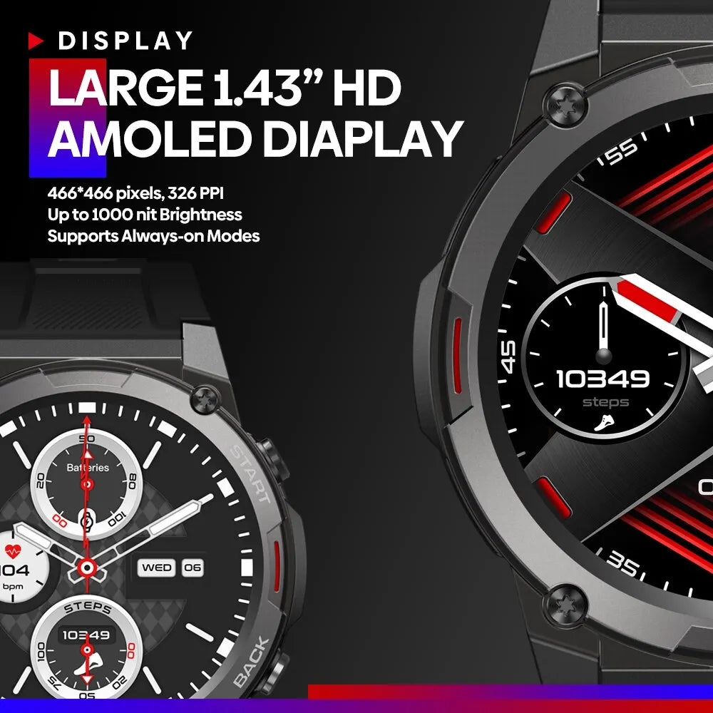 VIBE 7 PRO Voice Calling Smart Watch 1.43 Inch AMOLED Display Hi Fi Phone Calls Toughness Sports Smartwatch for Men
