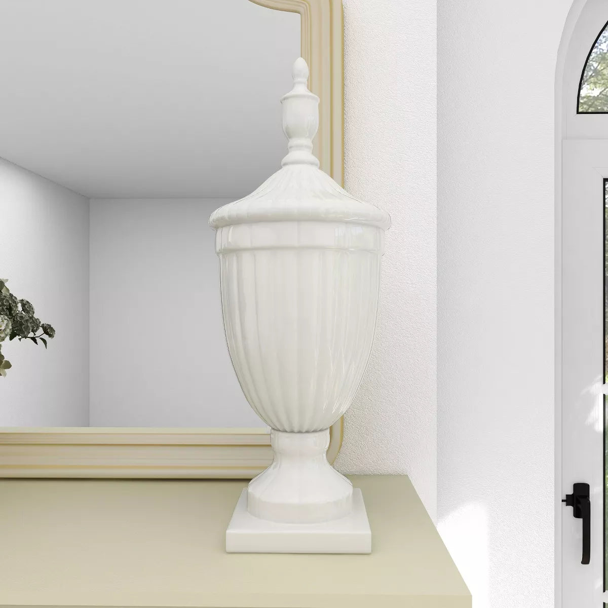 26-Inch Contemporary White Ceramic Vase - Elegant Large Tabletop Decor with Unique Design