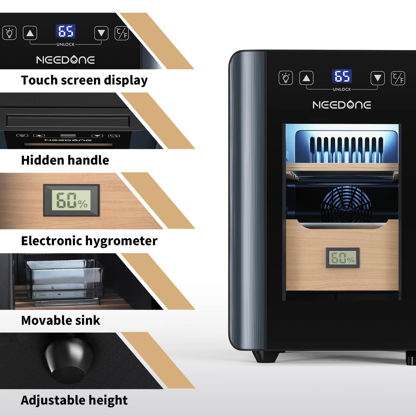 Electric Cigar Humidor 8L with Heating and Cooling Quiet Control System Thermostatic Cooler Cabinet Humidor Box with Spanish Cedar Wood Shelves & Drawer with Hygrometer Gift for Men