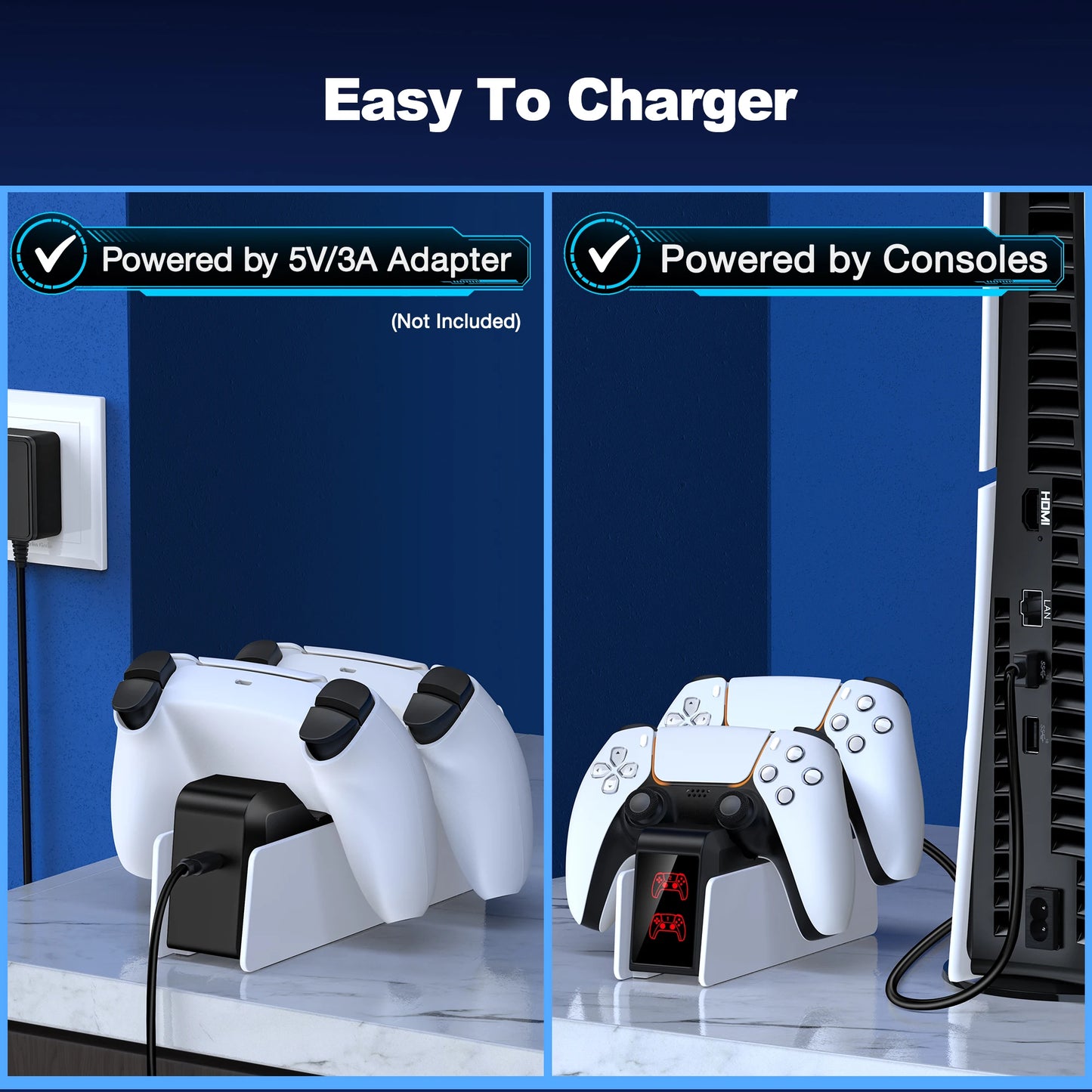 For PS5 Controller Charger Dualsense Charging Station Dual Charging Dock Charger Stand for Playstation5 Wireless Game Controller