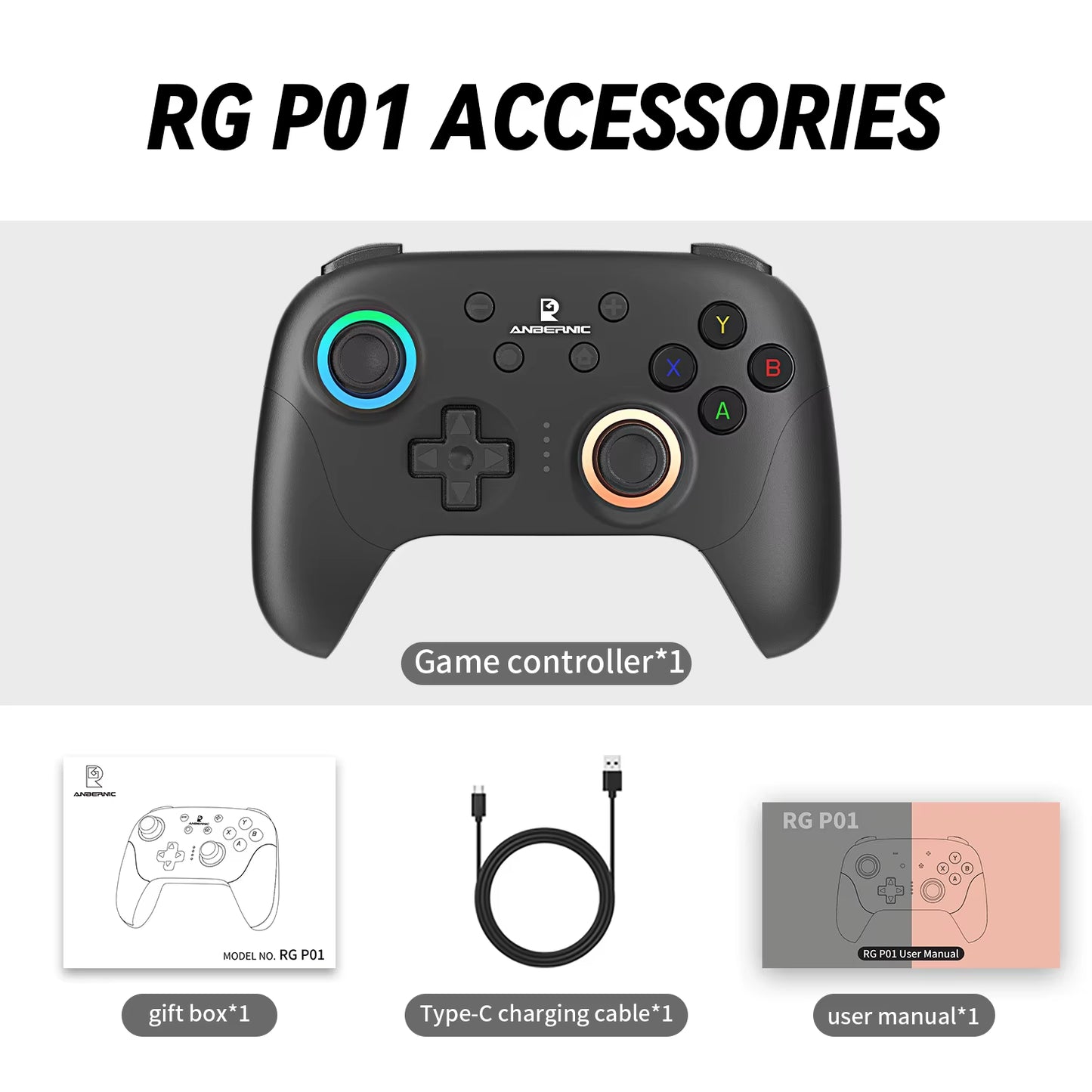 ANBERNIC RG P01 Gamepad Wireless Gaming Controller Trigger Joystick Macro Key RGB Breathing Light for Switch PC Android IOS