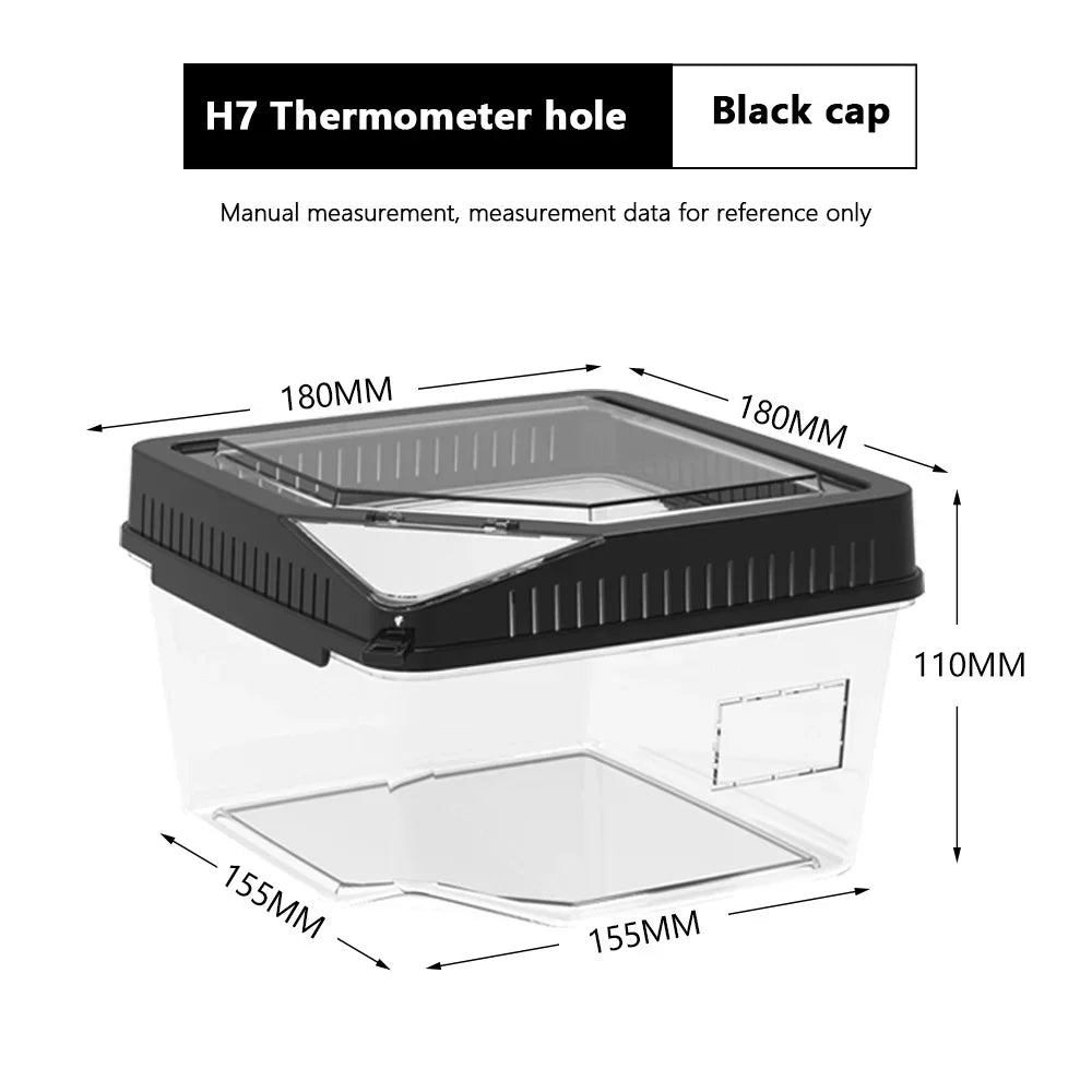 Reptile Habitat Terrarium Breeding Box Transparent Acrylic Anti-Escape Feeding Box with Thermometer for Lizard Scorpion Spider
