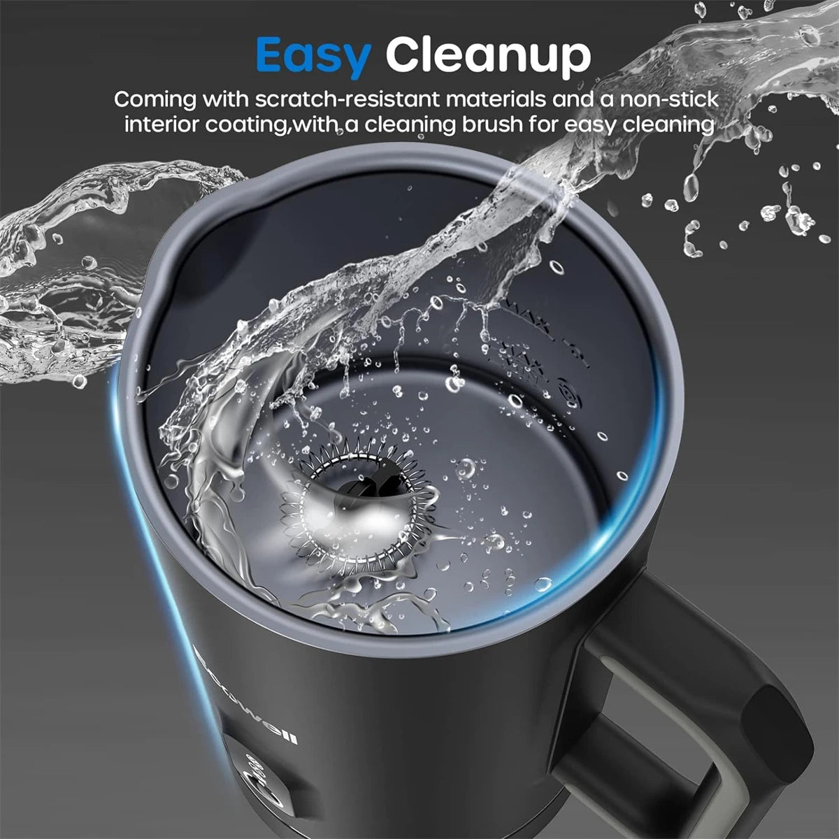 ECOWELL Milk Frother, Frother for Coffee 4 in 1, Milk Steamer Warm and Cold Foam Frother, Milk Steamer and Frother for Latte, Macchiato, Cappuccinos Silent Working 8.1Oz/240 Ml WMMF01 Black