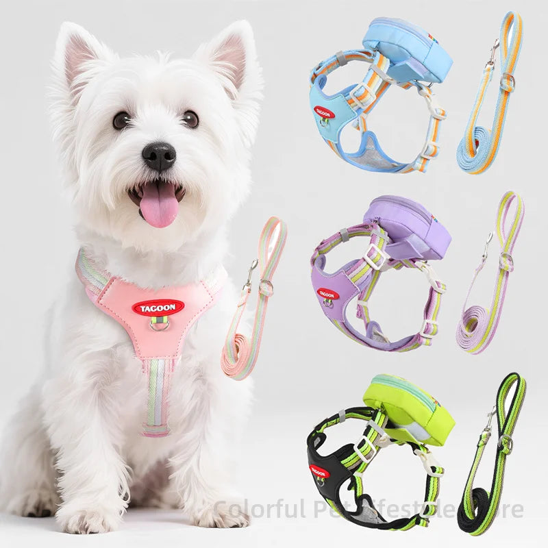 Adjustable No-Pull Dog Harness with Backpack Leash Set - Lightweight Mesh Vest for Small to Medium Dogs
