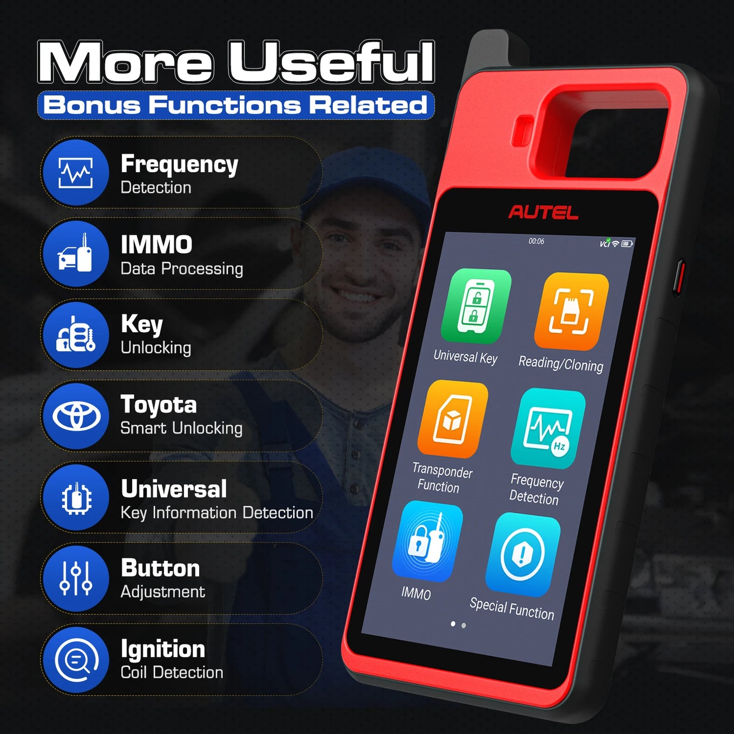 Autel Maxiim KM100 Key Fob Programmer Immobilizer Tool Key Creation IMMO Learning Chip Read Cloning Frequency