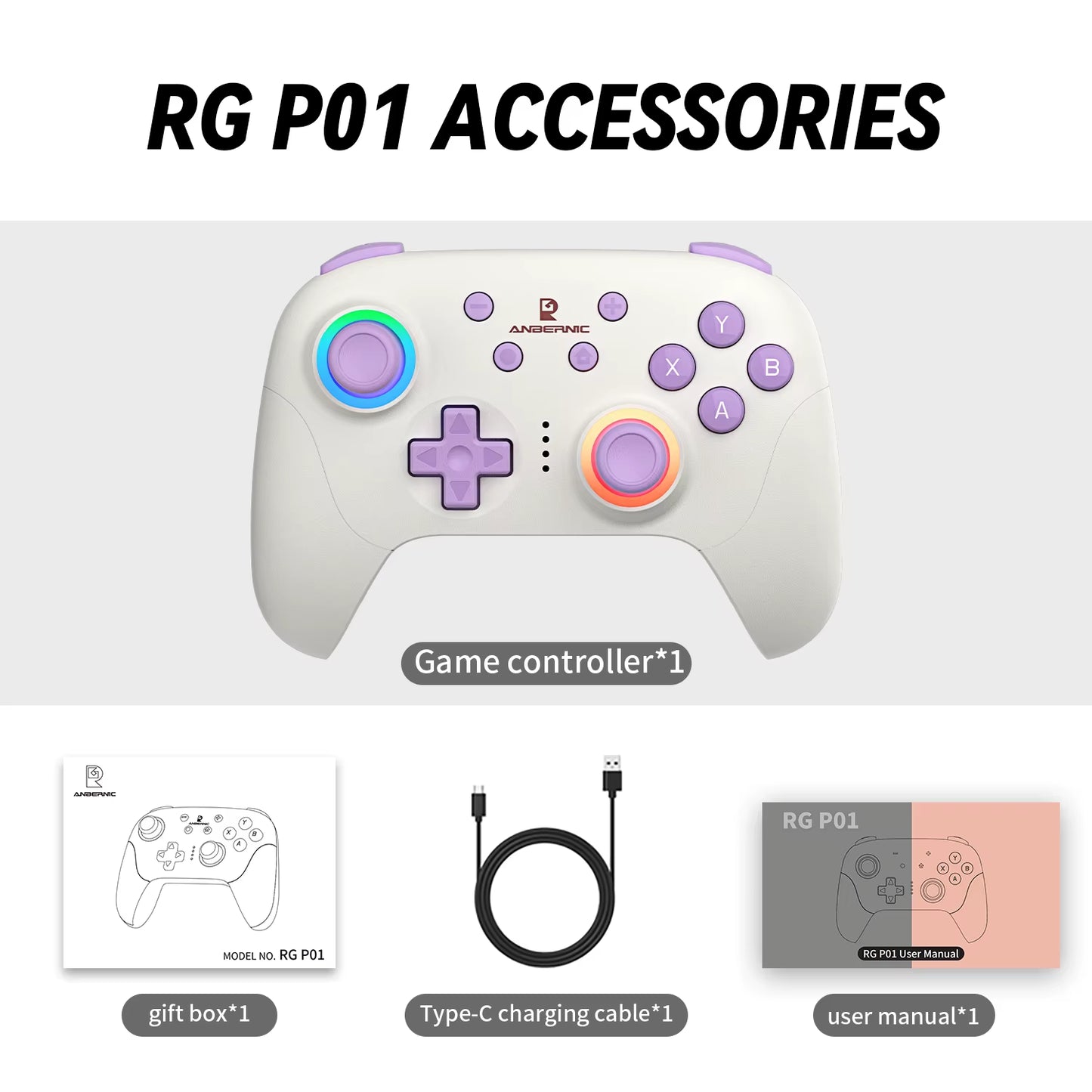 ANBERNIC RG P01 Gamepad Wireless Gaming Controller Trigger Joystick Macro Key RGB Breathing Light for Switch PC Android IOS