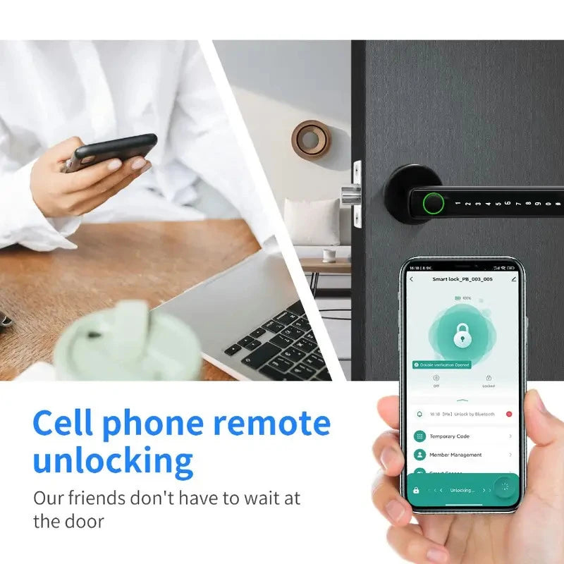 Smart Fingerprint Lock Financial Level Electronic Indoor Lock Password/Key/Tuya App/Bluetooth Unlock Bathroom Bedroom