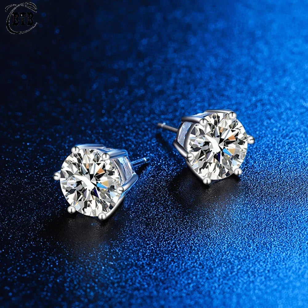 CBTB 925 Sterling Silver GRA Certified 0.5-3CT Real Moissanite D Color VVS1 Six-Jaw Stud Earrings for Women - Wedding Band Jewelry