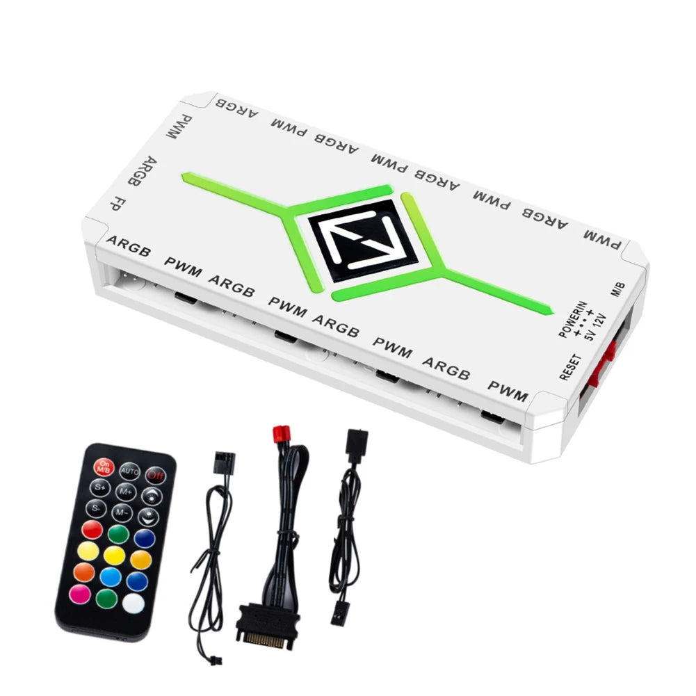 1 to 9 3 in 1 4 Pin PWM Magnetic Suction Hub SATA Power Supply PWM ARGB Fan Hub PWM & ARGB Hub Splitter for Computer PC Case Fan