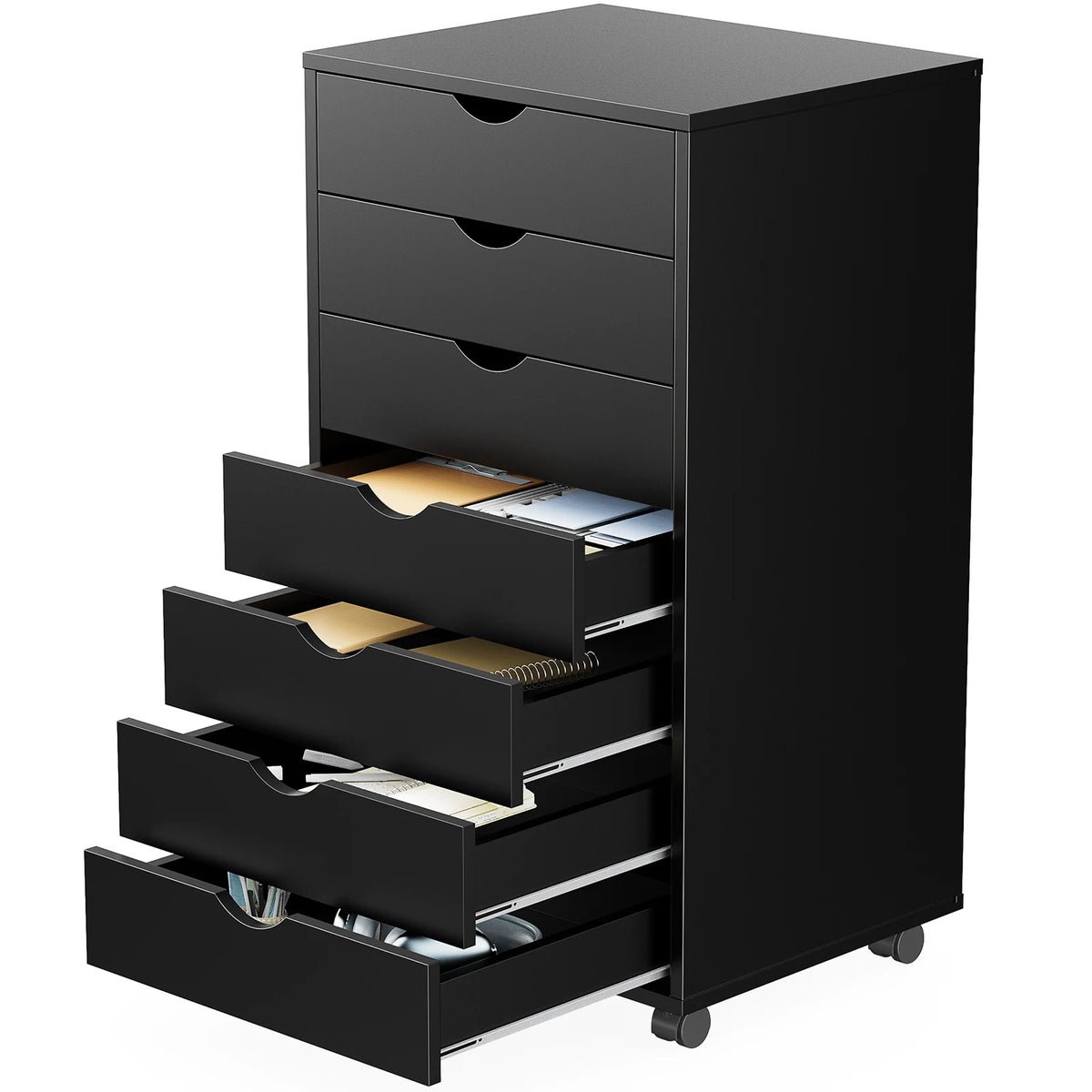 JHK 7-Drawer Wooden Mobile Storage Cabinet with Wheels for Office and Living Room Organization