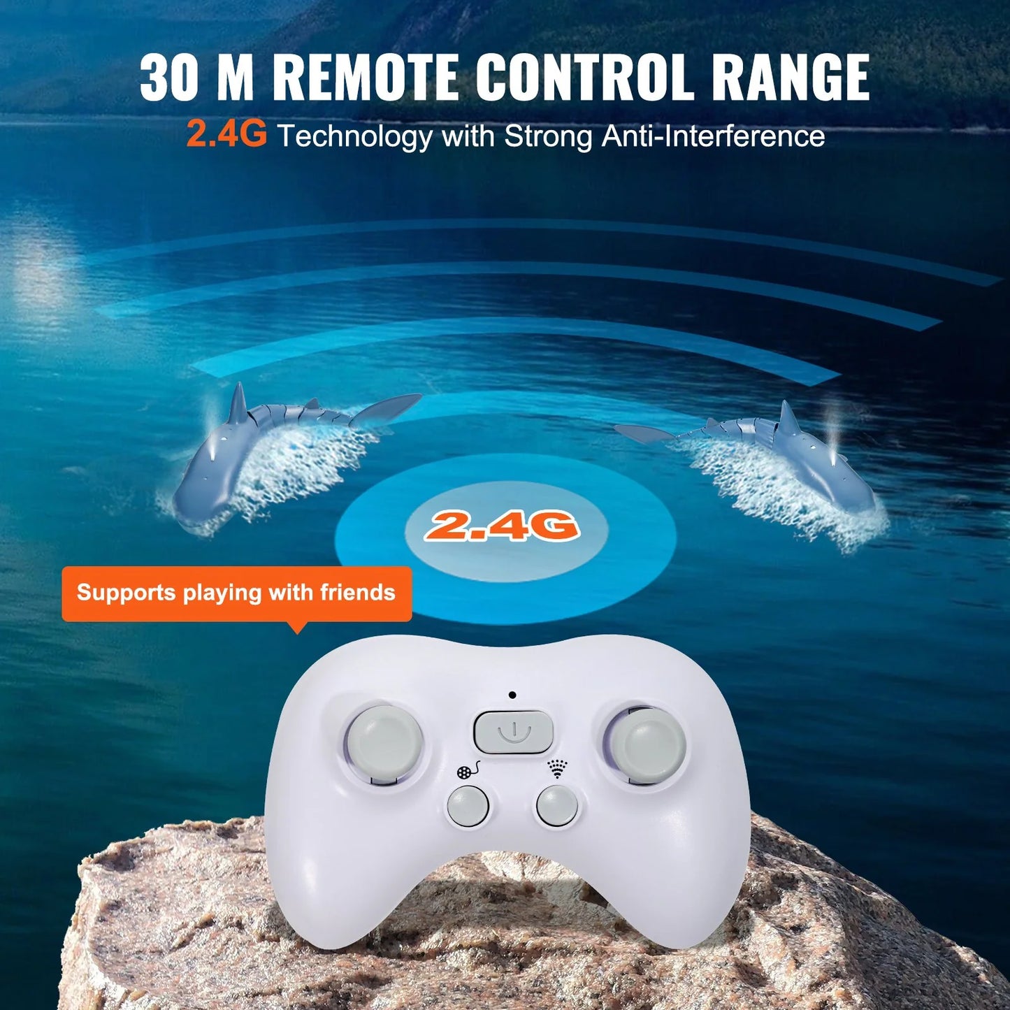 Remote Control Shark Toy 2.4 Ghz High Speed RC Boat for Kids Adults Gift