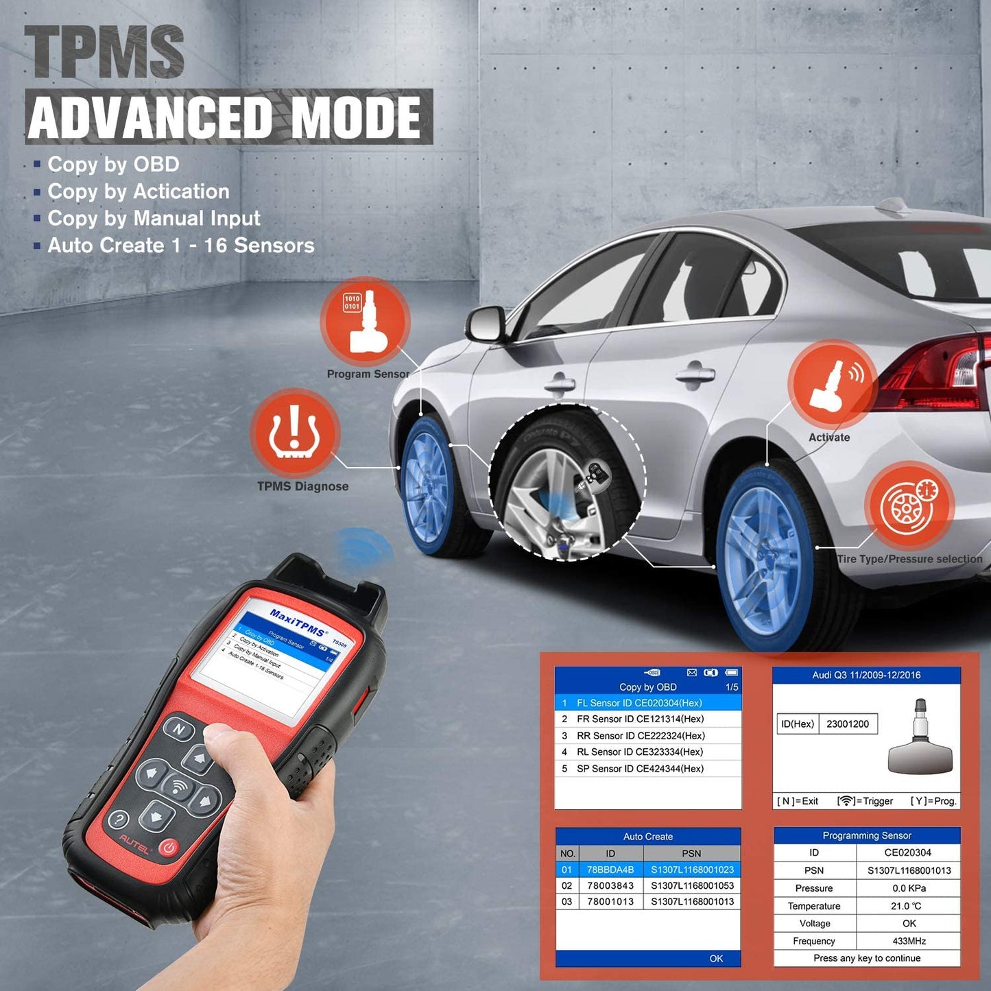 l Maxitpms TS508WF TPMS Tool Sensor Progarmming/ Relearn/ Activate TPMS Reset Read/Clear TPMS Dtcs