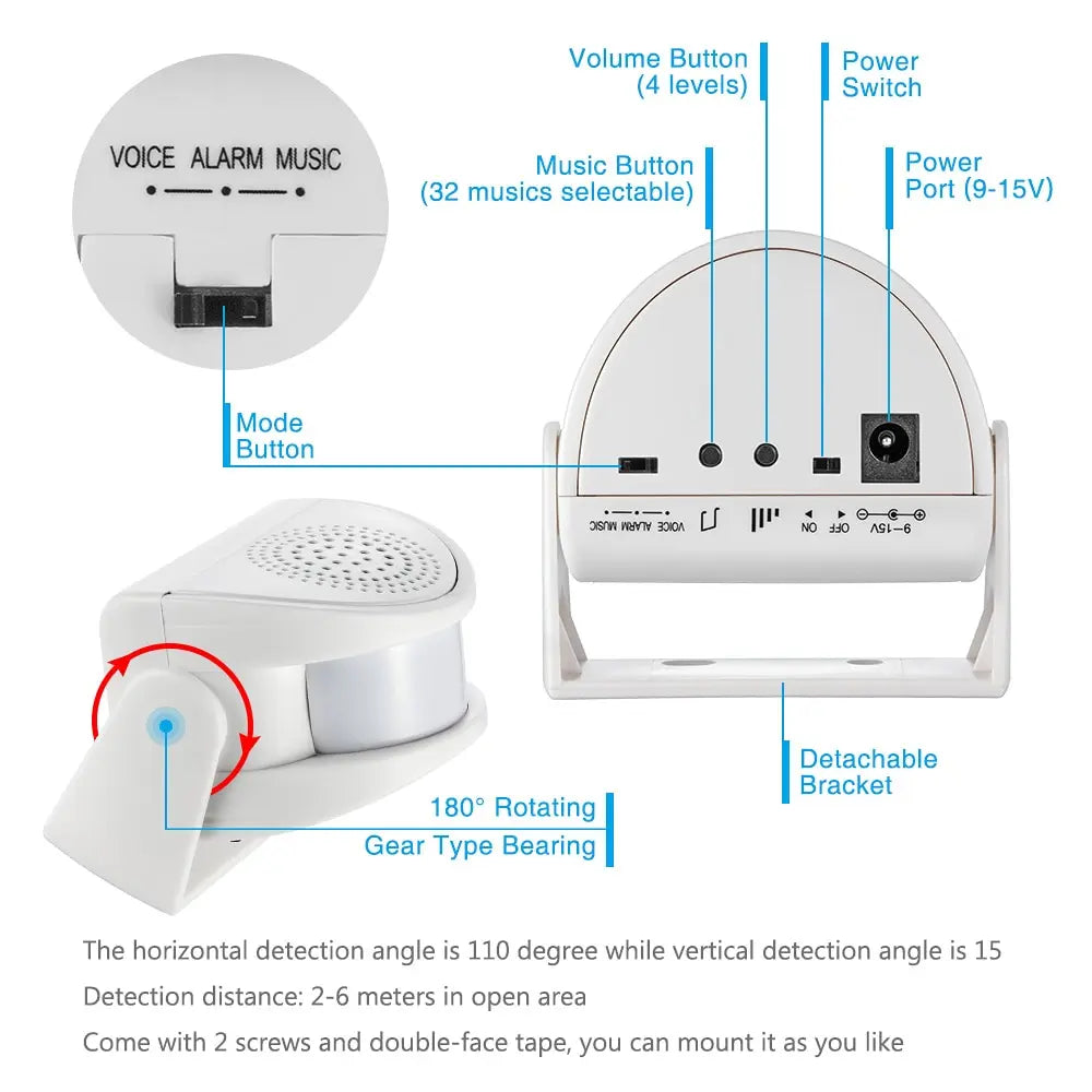 Wireless Guest Welcome Chime Alarm Door Bell PIR Motion Sensor for Shop Entry Company Security Protection Smart Doorbell