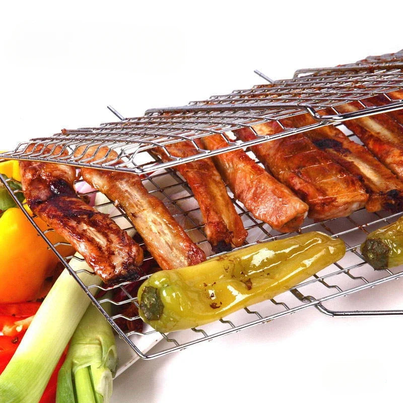 Foldable BBQ Basket Kamado Bbq Accessories Portable Dog Sling Water Gun Stainless Steel Removable Handle Steak Grill Barbecue
