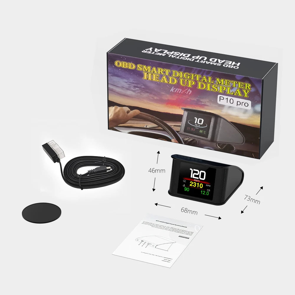 P10 Pro Head up Display On-Board Computer Car Digital OBD2 Mileage OBD Driving Computer Display Speedometer Temperature Gauge
