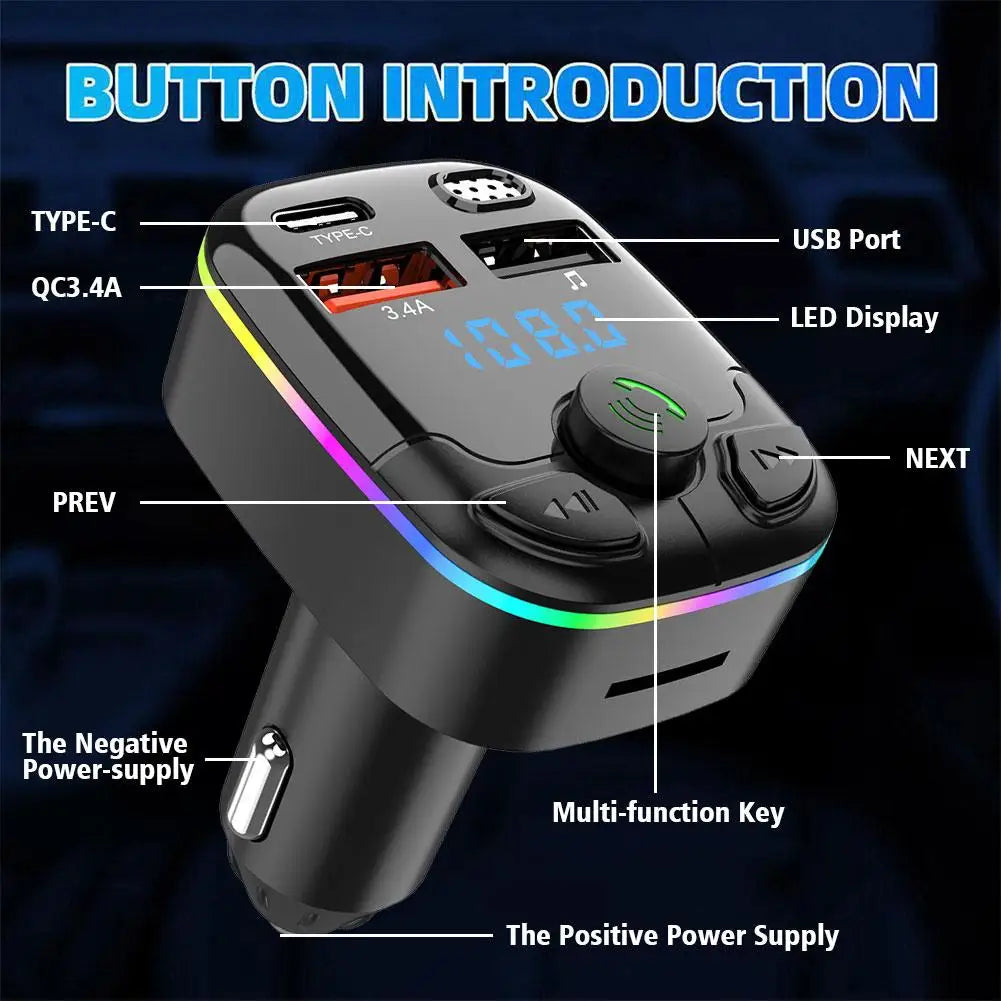 Car MP3 Player Fm Transmitter Wireless Bluetooth 5.0 Noise Reduction Audio Receiver Car Kit Handfree Dual Usb Car