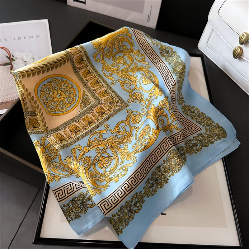 2025 New Fashion 70X70Cmprinted Women'S Scarf Pashmina Silk Scarf Square Shawl Decorative Headband Neck Luxury Design Bandana